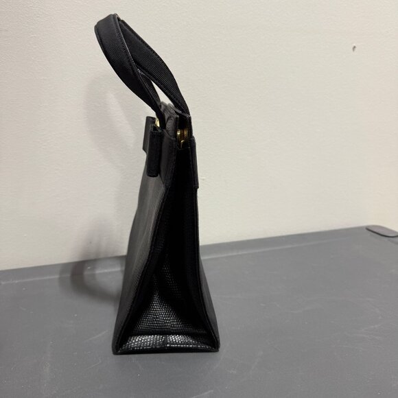 Salvatore Ferragamo Vara Lizard Embossed Black Leather Handbag w/ Bow Top Handle - Picture 2 of 6